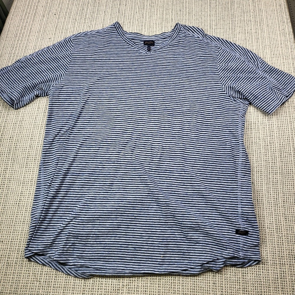 GoodMan Brand Shirt Mens Large Blue Stripe V-Neck Short Sleeve Tee Casual Soft